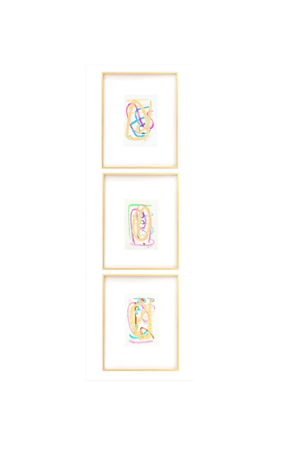 Original Abstract Mixed Media Paintings, Set of 3, Abstract Art, Neutral Artwork, Pink Art, Green, Blue, Neon Abstract Paintings