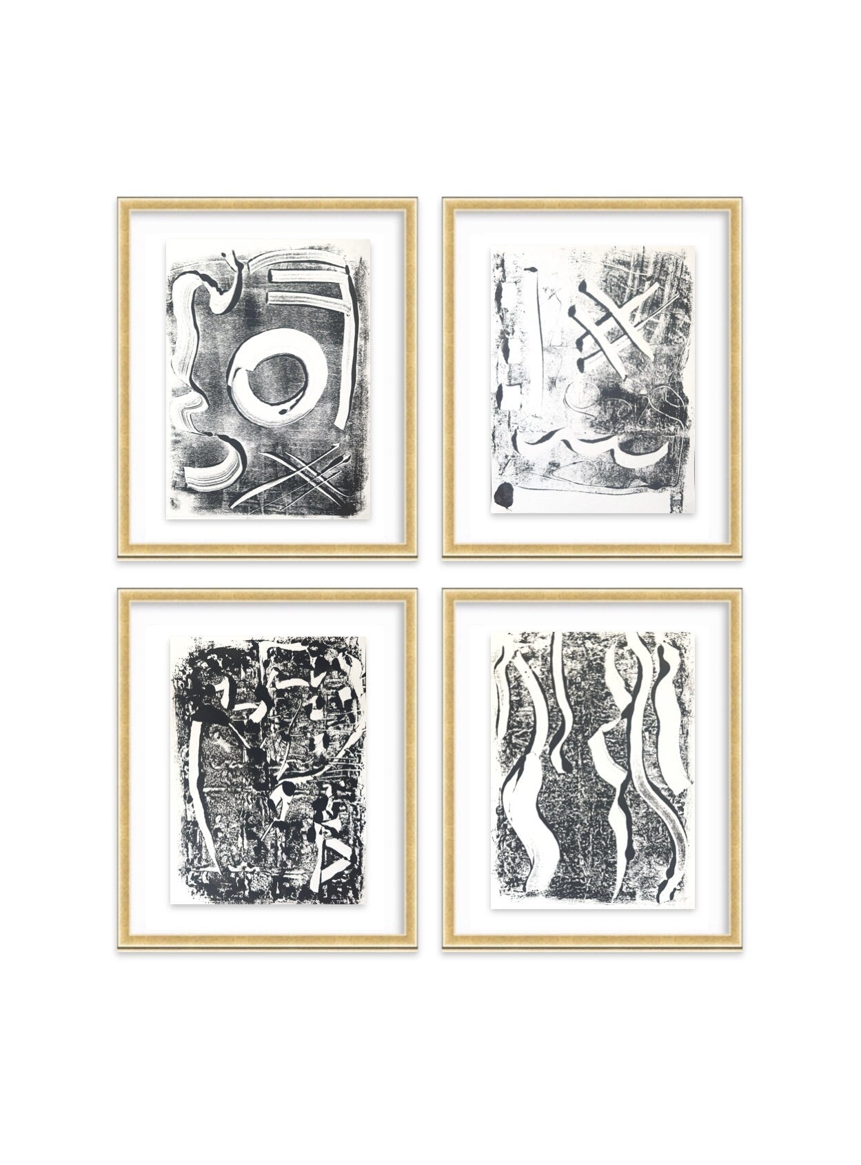 Original Abstract Artwork Giclee Print, Black & White Monoprints; Size 9”x12”, Gallery Wall Art, Abstract Art Print Set, Minimalist Art