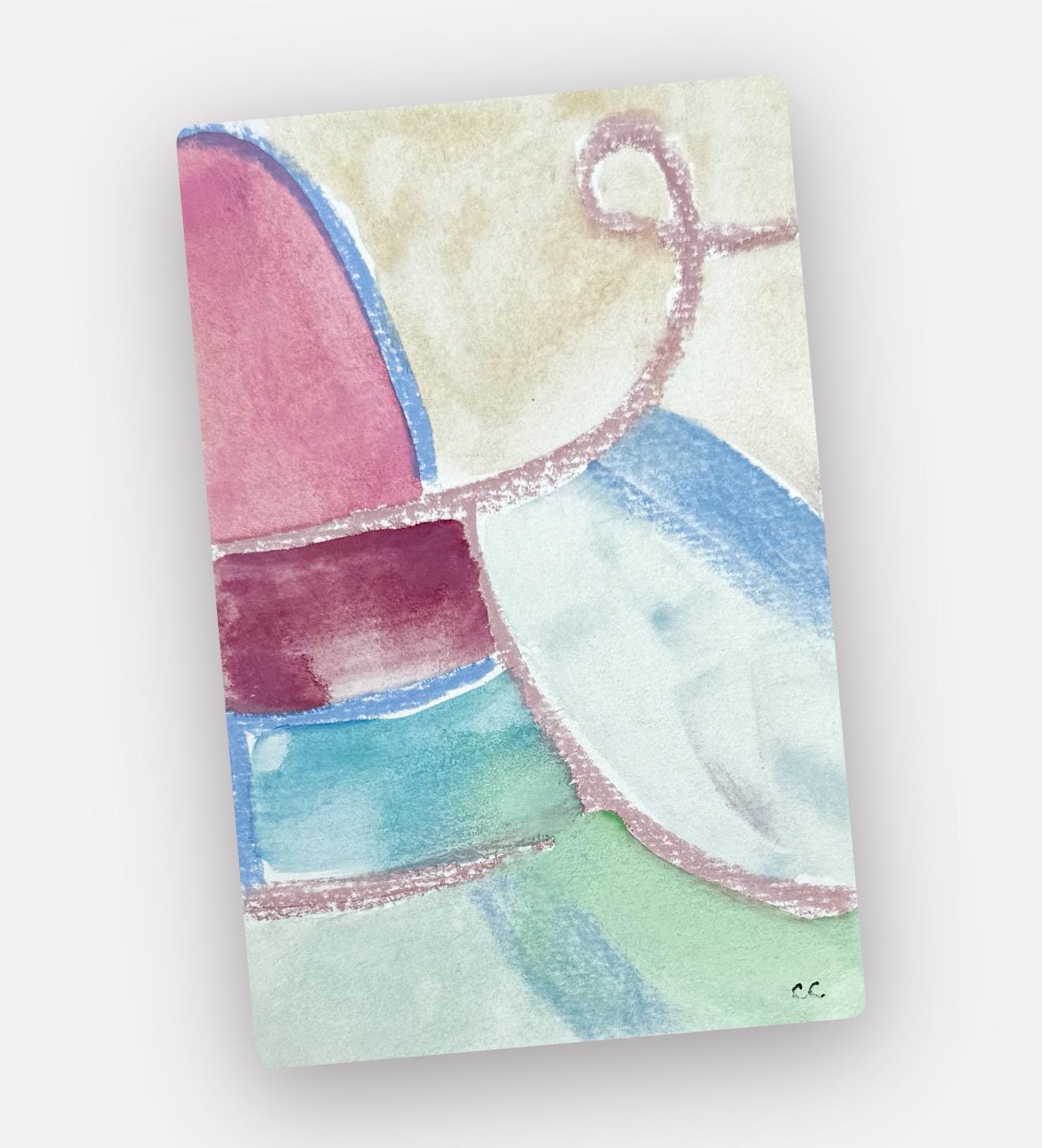 Original Abstract Watercolor Painting, Digital Print, Digital Download, Blue, Pink, and Green, 4x6, Abstract Artwork