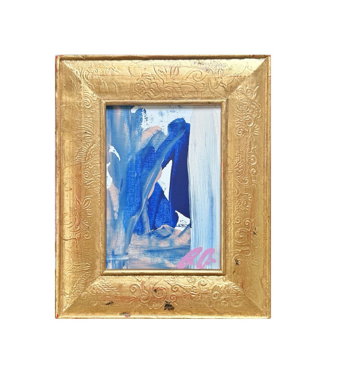 Original Abstract Mixed Media Painting, Framed in 5”x7” Vintage Gold-Leafed Frame, Abstract Wall Art, Framed Abstract Art, Small Framed Art