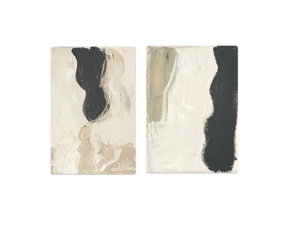 Original Abstract Fine Art Print, Black, White, & Taupe Monochrome Prints, Pair (5x7), Abstract Artwork