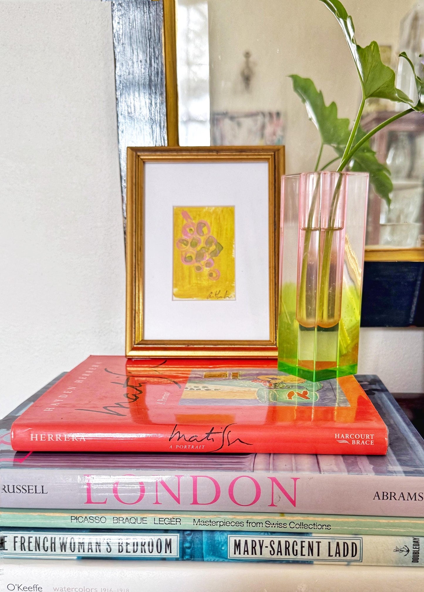 Original Abstract Mixed Media Painting, Framed in 5”x7” Vintage Gold-Leafed Frame, Abstract Wall Art, Framed Abstract Art, Small Framed Art