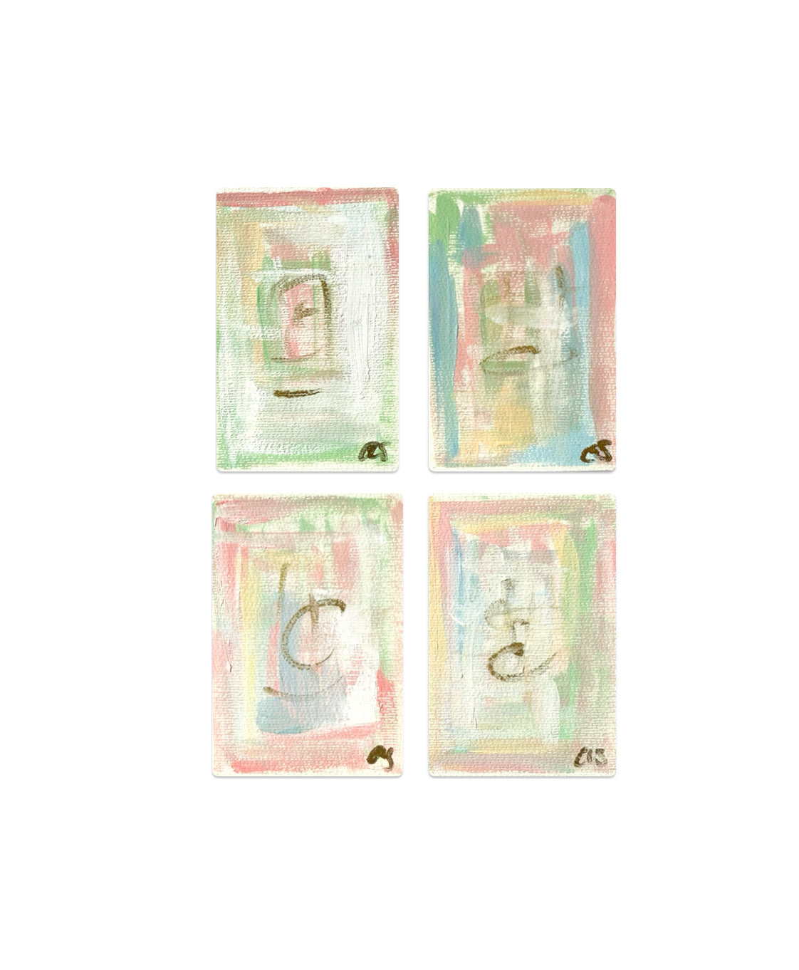 Original Abstract Watercolor Paintings, Set of Four, Framed, Pink, Blue, Green, Abstract Artwork