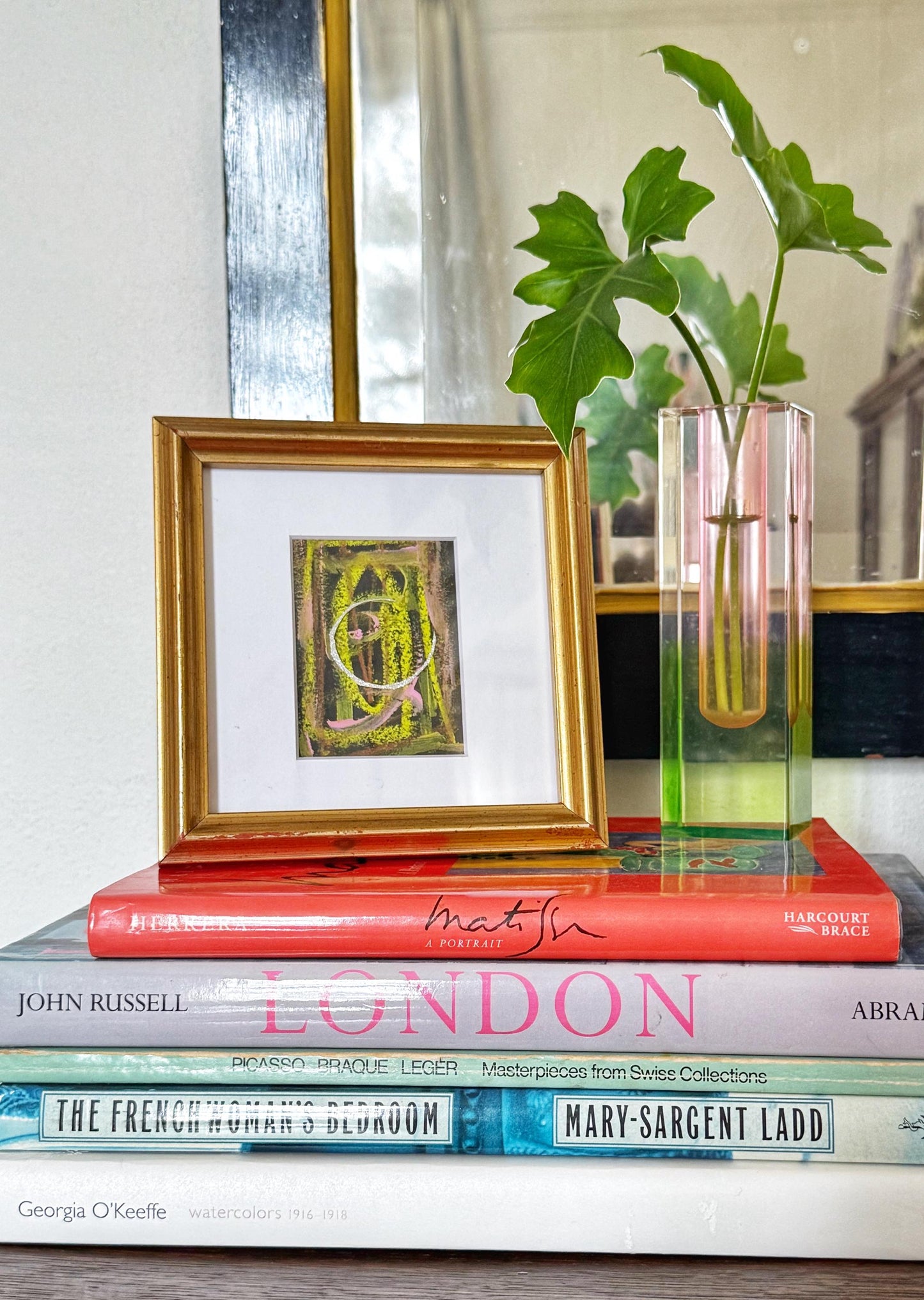 Original Abstract Mixed Media Painting, Framed in 5”x7” Vintage Gold-Leafed Frame, Abstract Wall Art, Framed Abstract Art, Small Framed Art