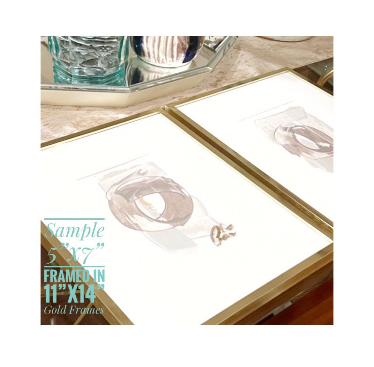 Abstract Watercolor Painting, Set of 3, 5"x7”, White Mat 11”x14”, Abstract Wall Art, Original Watercolor Painting, Turquoise, Pink, Pastel
