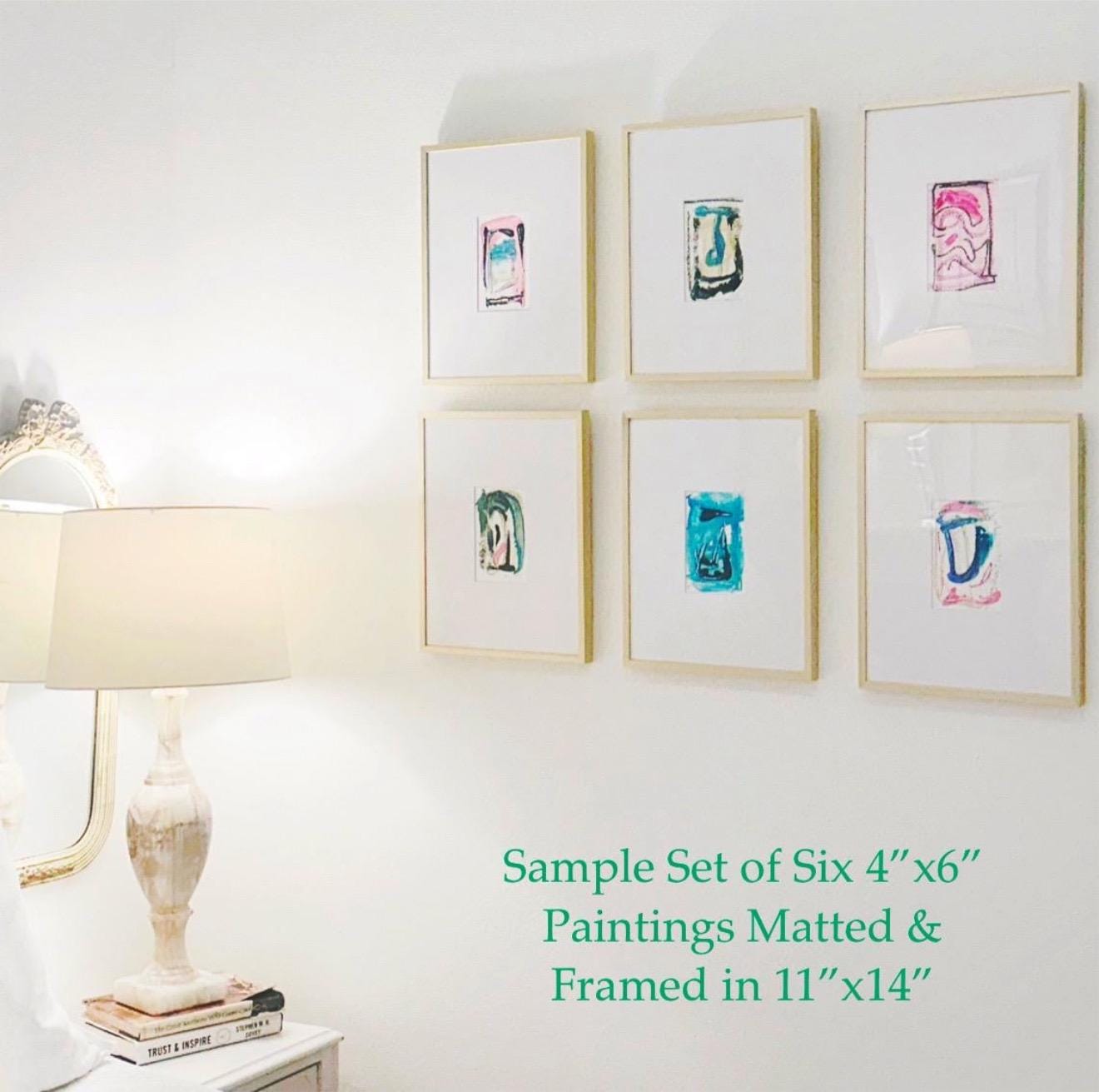 Original Abstract Artwork, Set of 6, Mixed Media, 5" x 7", Original Artwork, Pink Art, Blue Art, Neutral Artwork, Pastel Wall Decor
