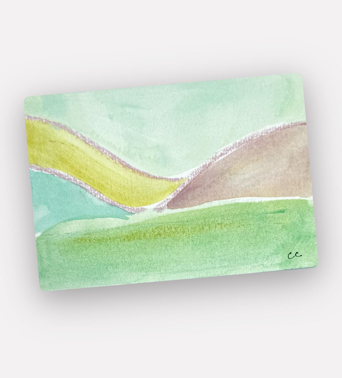 Original Abstract Watercolor Landscape Painting, Digital Print, Digital Download, Blue, Green, Chartreuse, 5x7
