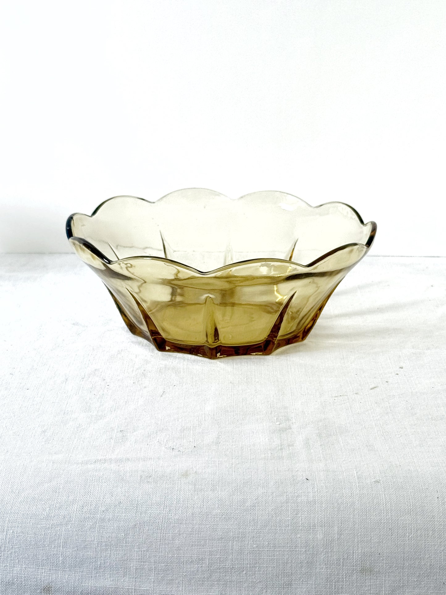 Vintage Amber Scalloped Glass Bowl