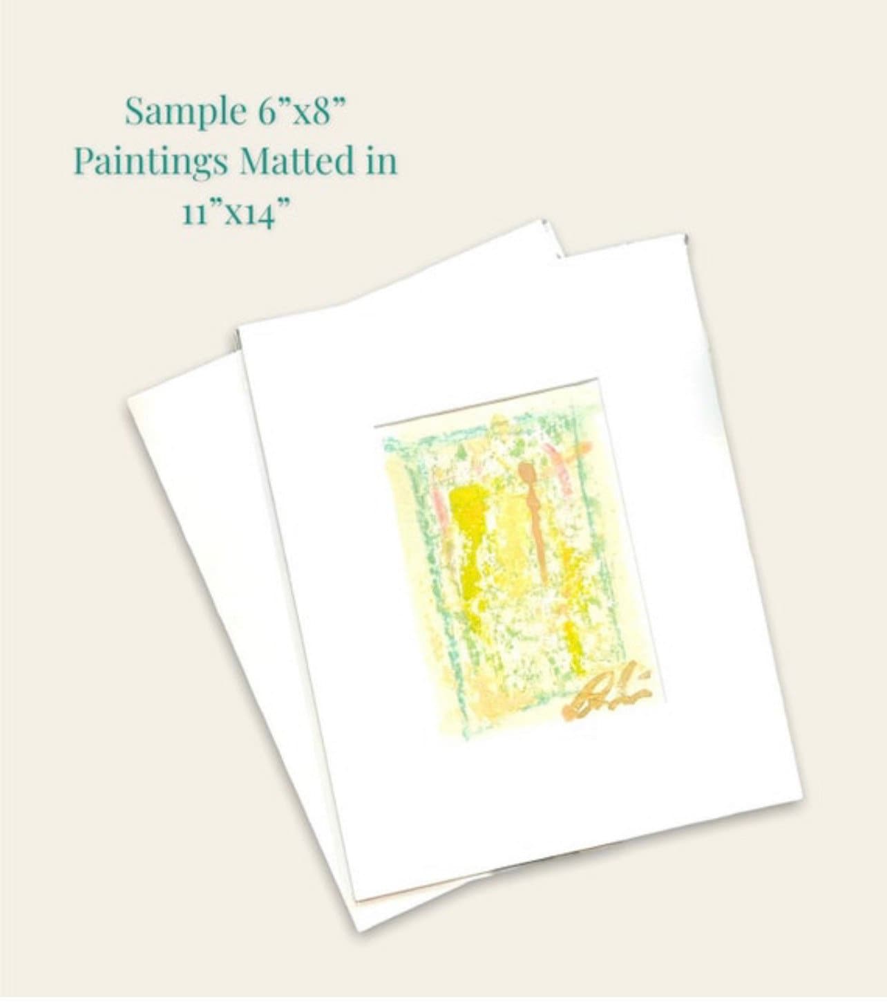 Abstract Watercolor Painting, Set of 2, 5x7, White Mat, Original Artwork, Yellow, Grey, White, Pastel Artwork, Neutral Art, Landscape