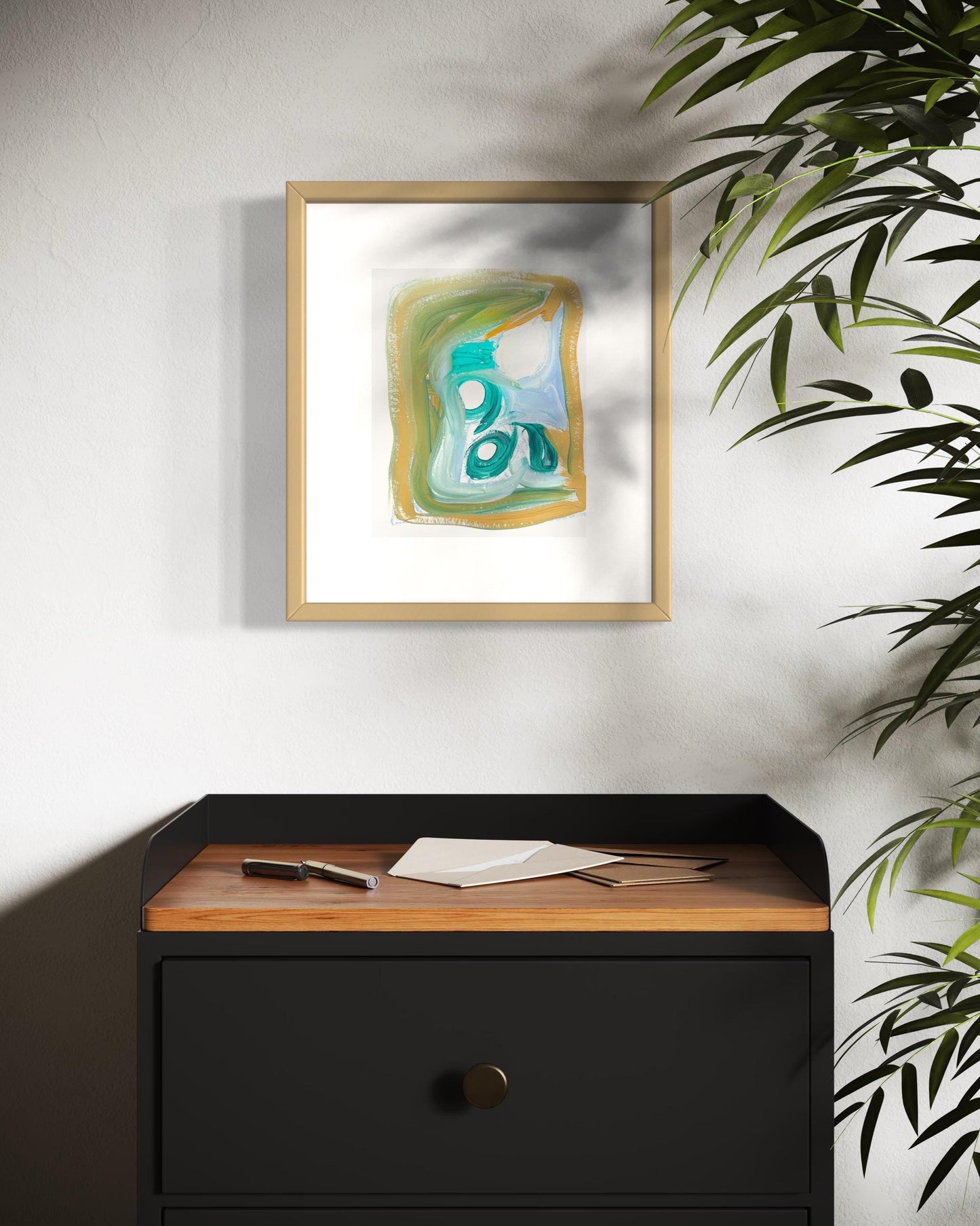 Original Abstract Watercolor Painting, Digital Print, Digital Download, Turquoise, Green, Yellow, 8x10, Abstract Artwork