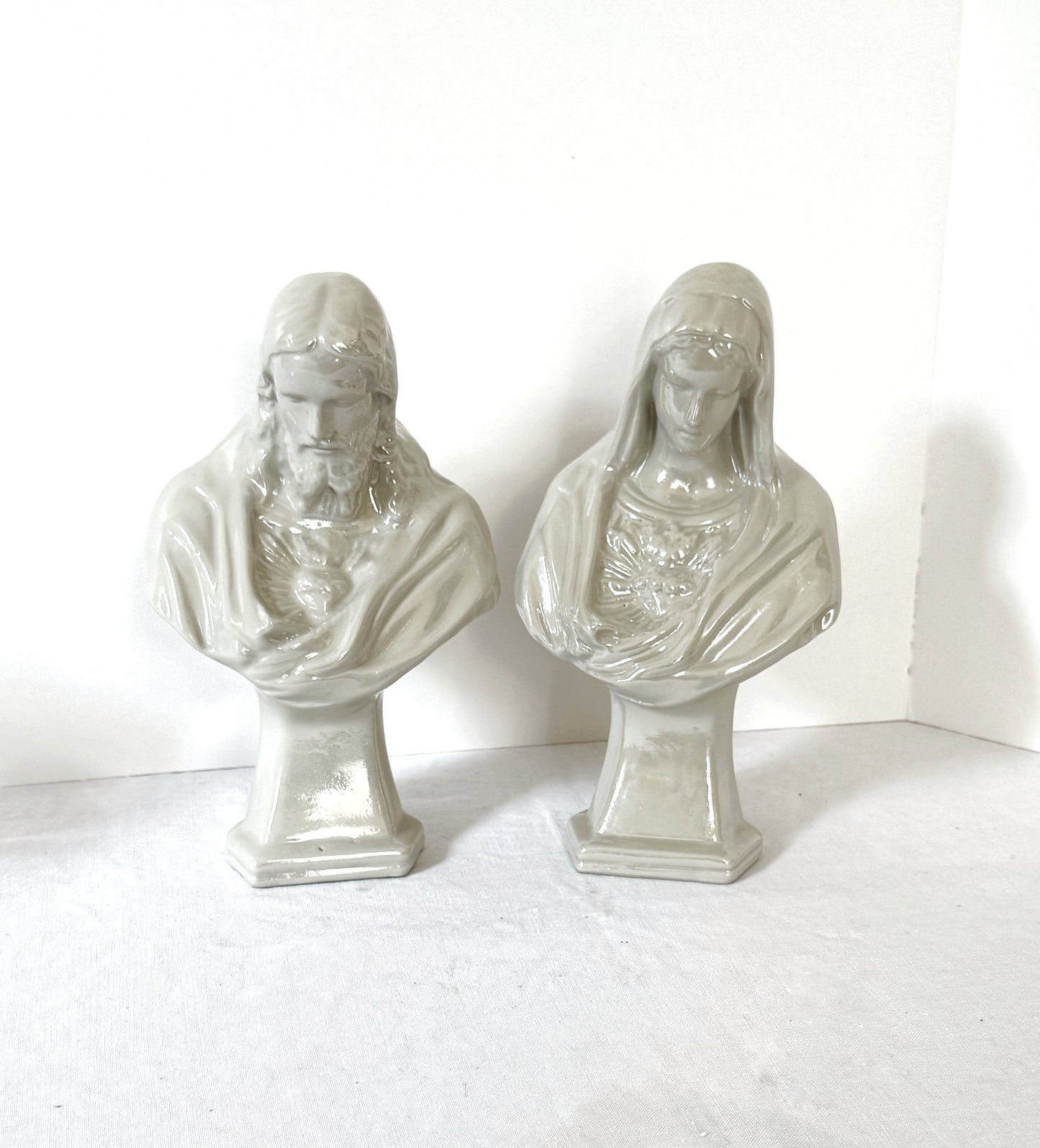Iridescent Vintage Mary & Joseph Ceramic Sculptures