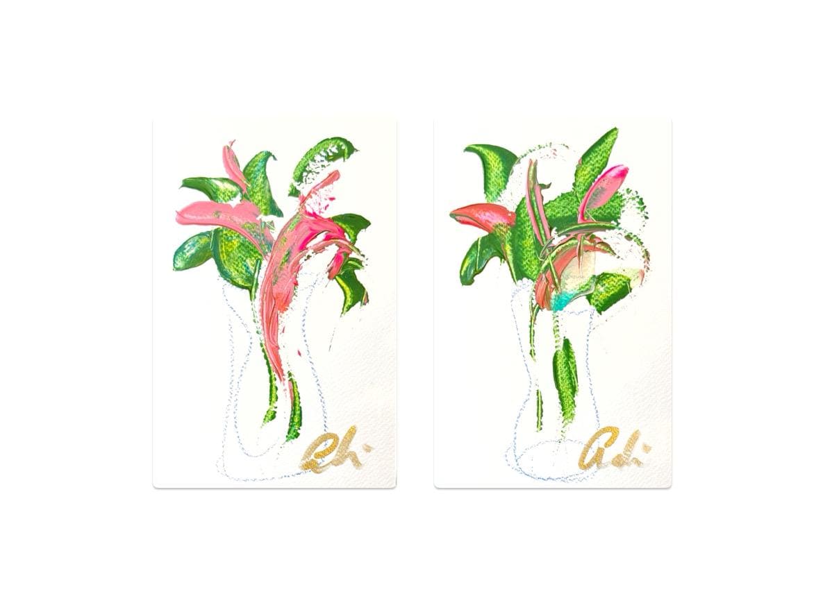 Original Abstract Fine Art Prints, Green, Pink, Blue, Pair (5x7), Abstract Artwork