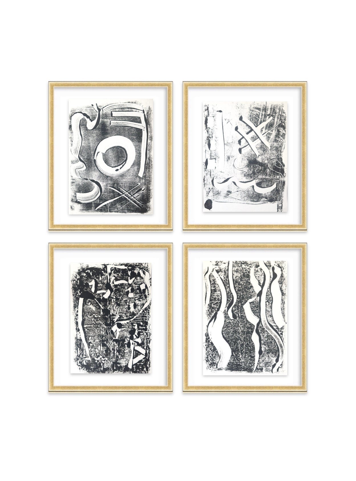 Original Abstract Artwork Giclee Print, Black & White Monoprints; Size 9”x12”, Gallery Wall Art, Abstract Art Print Set, Minimalist Art