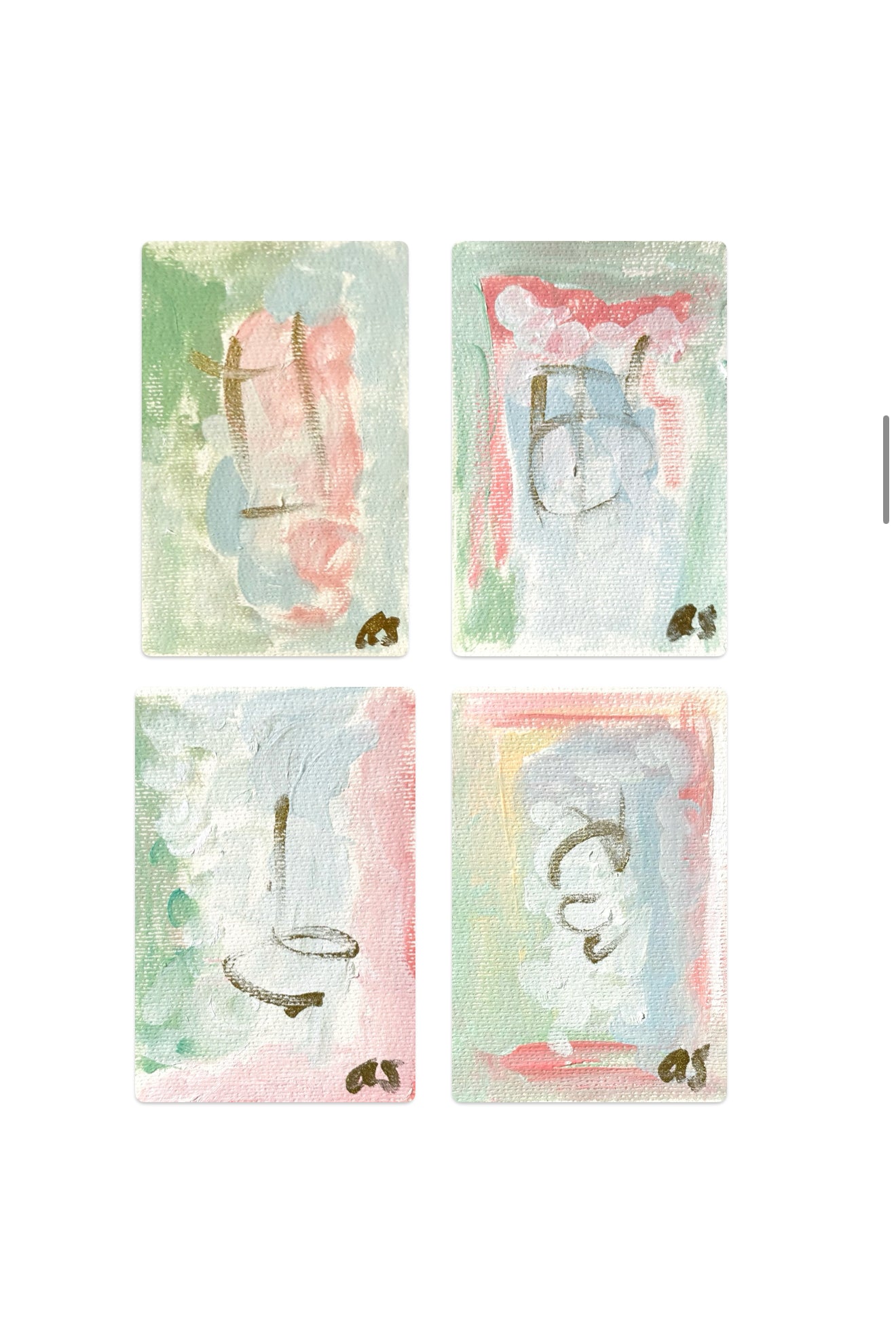 Original Abstract Watercolor Paintings, Set of Four, Framed, Pink, Blue, Green, Abstract Artwork