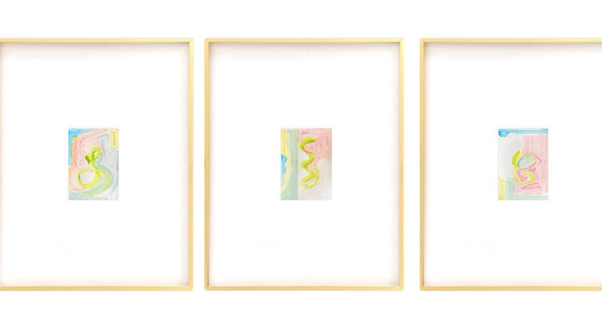 Set of Three Original Abstract Watercolor Paintings on Paper, Framed