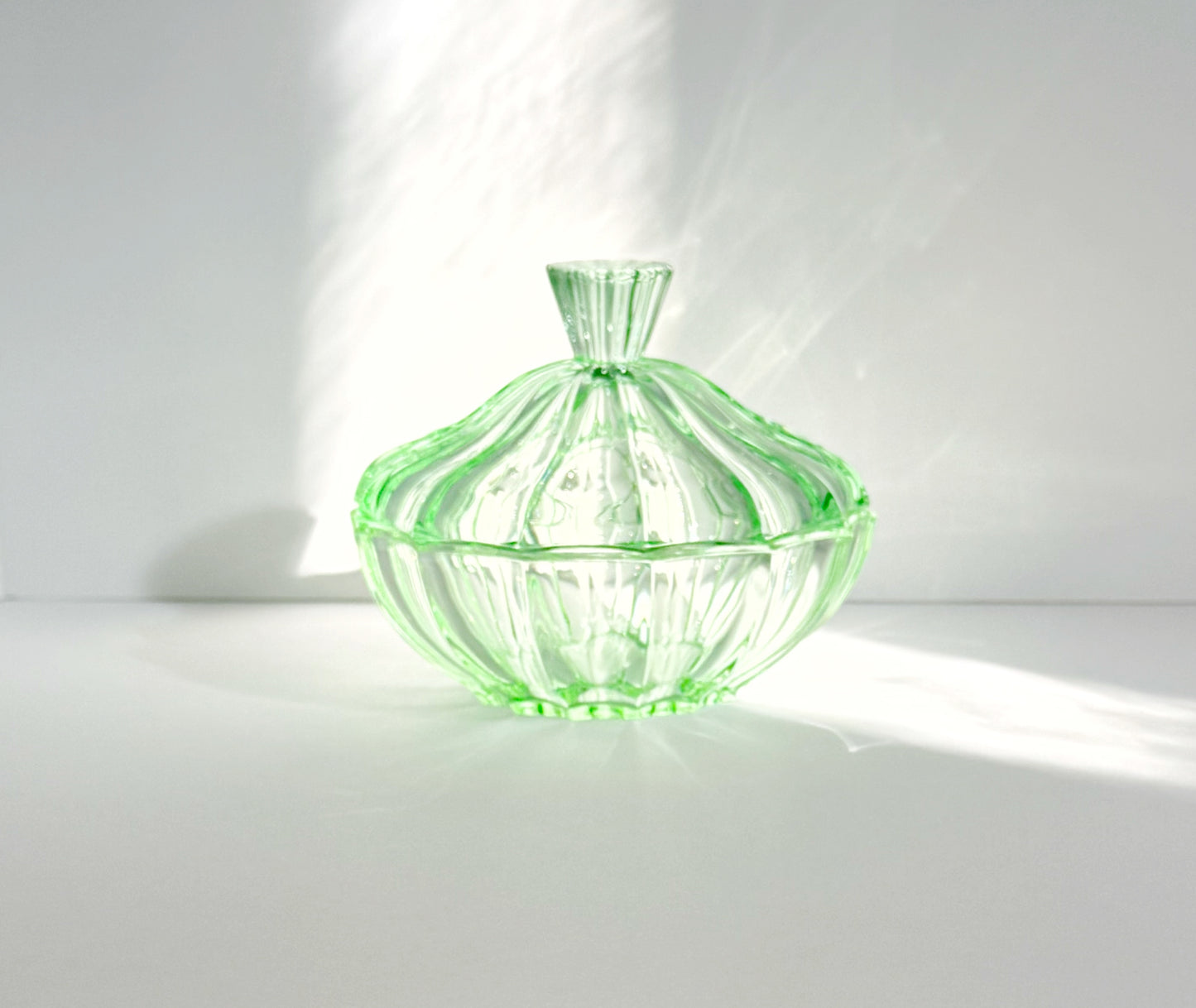 Emerald Depression Glass Covered Candy Dish