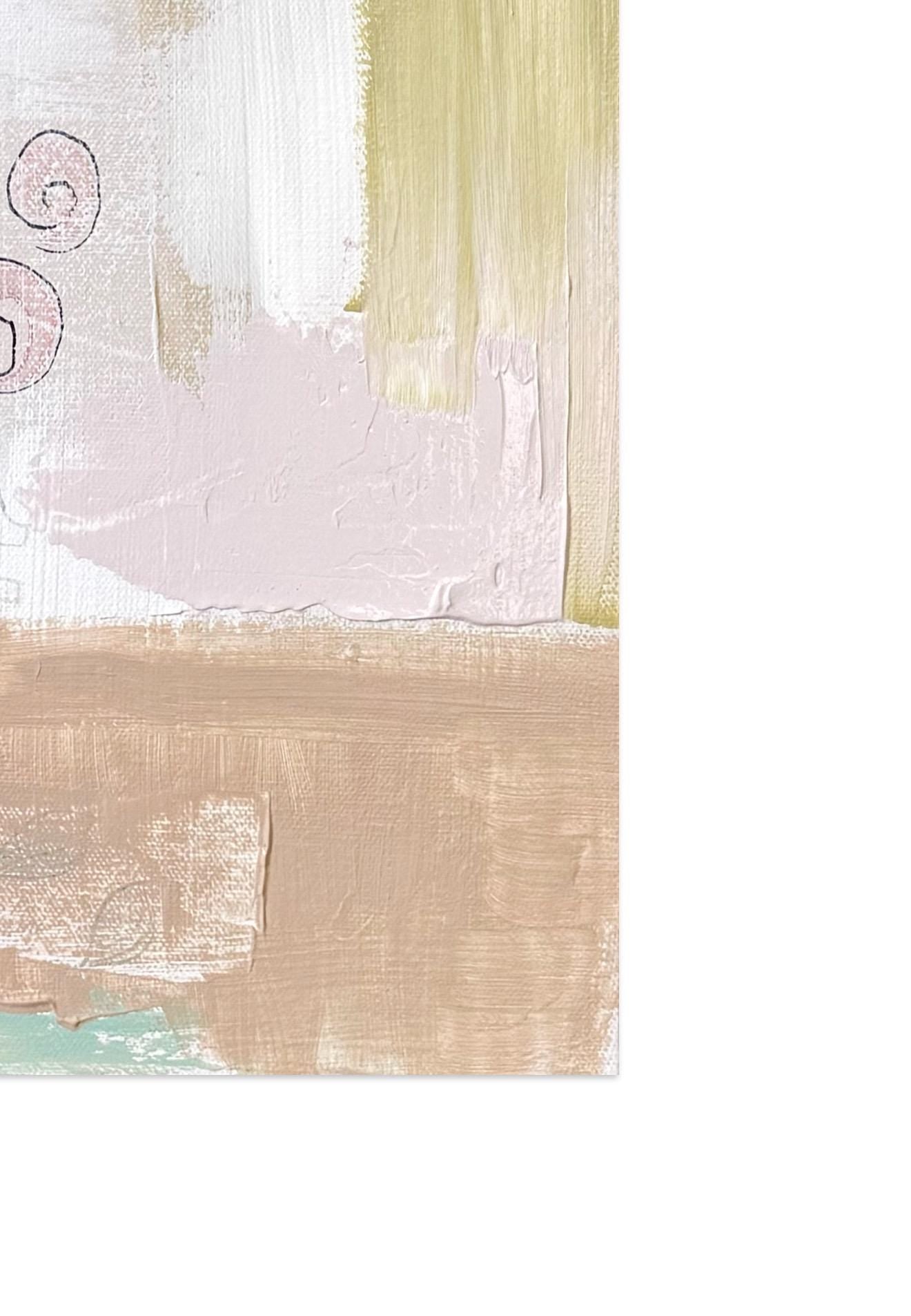 Original Abstract Mixed Media Painting on Canvas, 12x18, Pastel Artwork, Neutral Artwork, Green, Pink