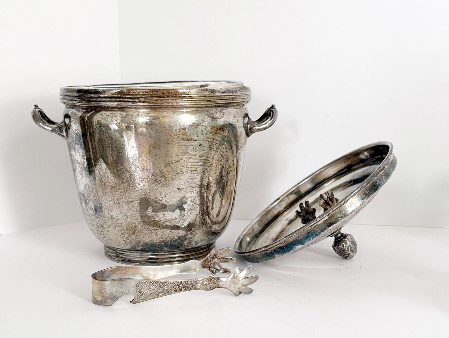 Vintage Sheffield Silver-Plated Ice Bucket and Tongs