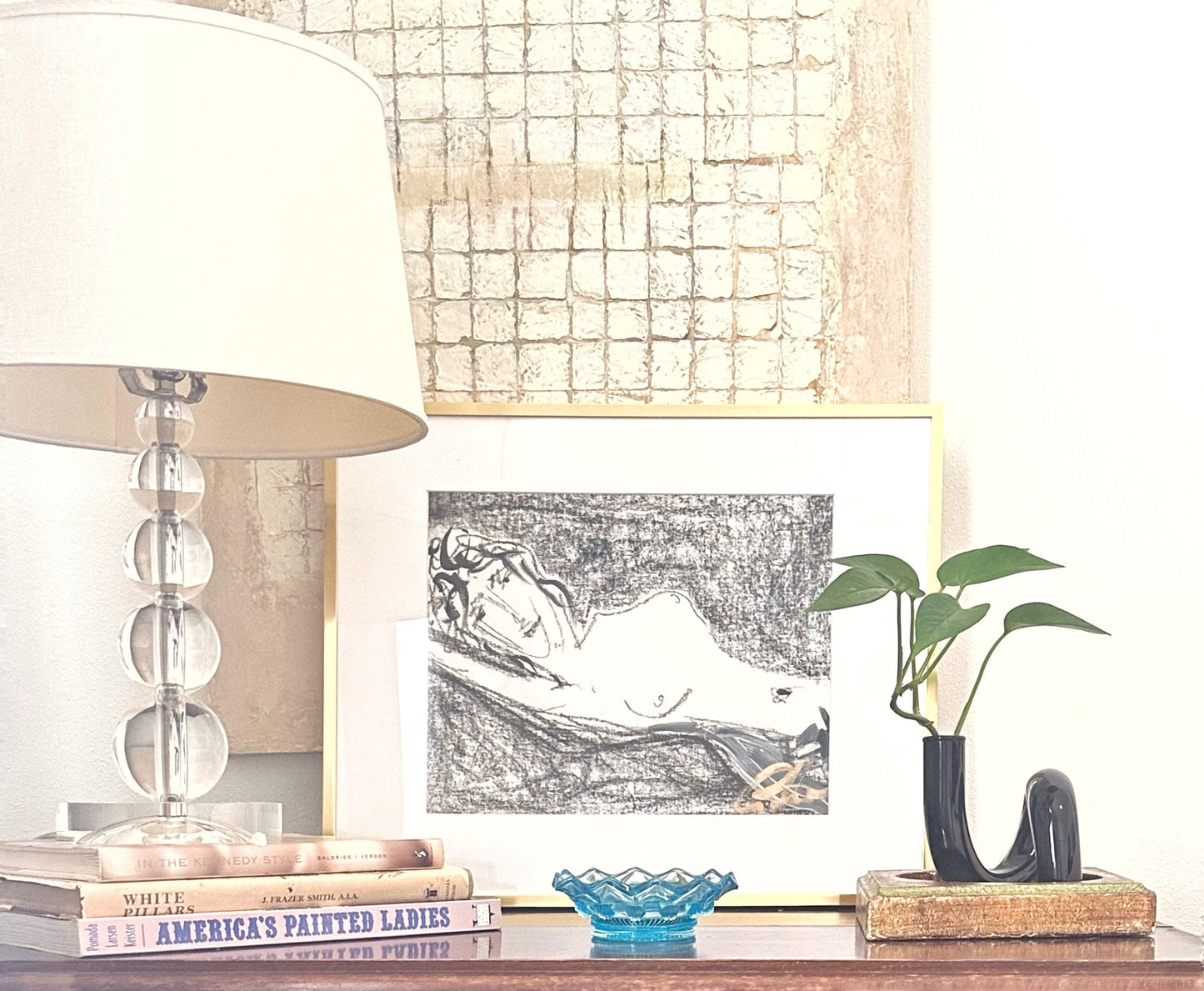 Female Nude Figure Painting, Mixed Media on Paper, Size 11”x14", Nude Woman Silhouette, Minimalist Artwork, Black & White Nude