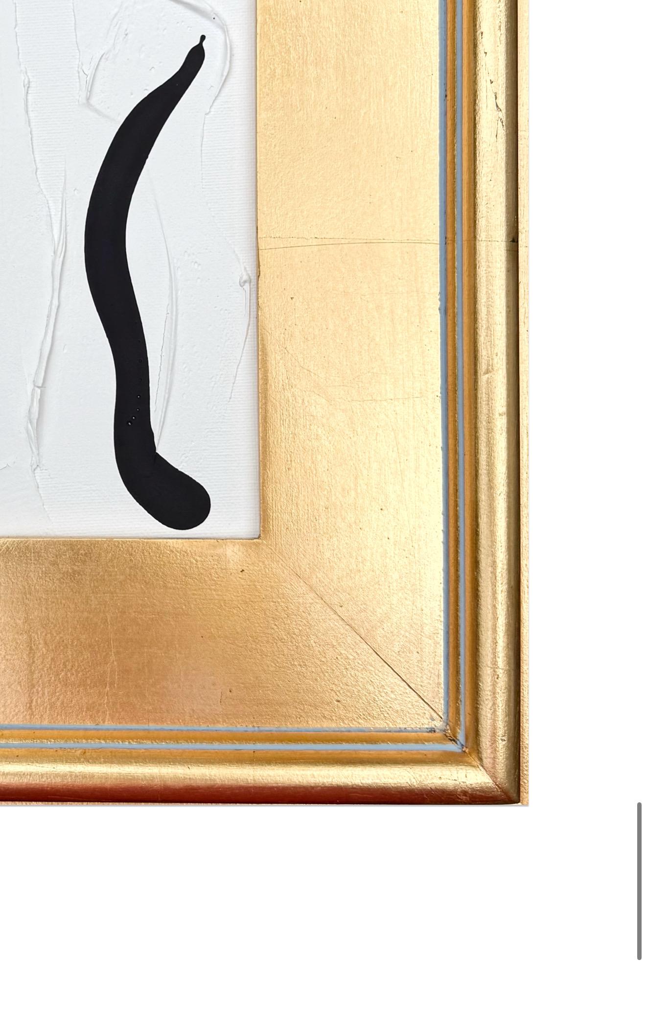 Original Abstract Mixed Media Painting on Canvas Panel, Framed in Gold-Leaf Wooden Frame, Original Abstract Art, Black and White, Texture