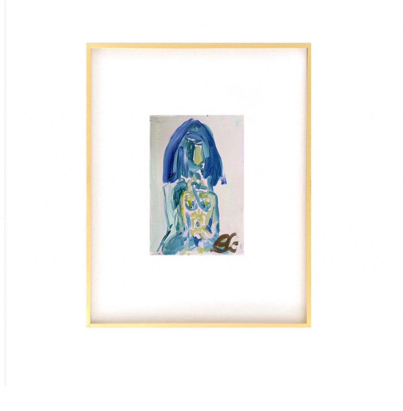 Original Abstract Mixed Media Painting on Canvas, Nude Woman Figure, Blue, Green, Abstract Art