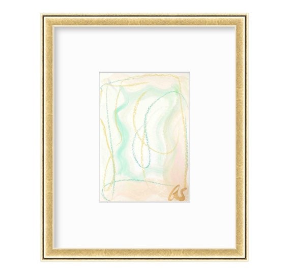 Abstract Watercolor Painting, Set of 2, 5x7, White Mat, Original Artwork, Yellow, Grey, White, Pastel Artwork, Neutral Art, Landscape