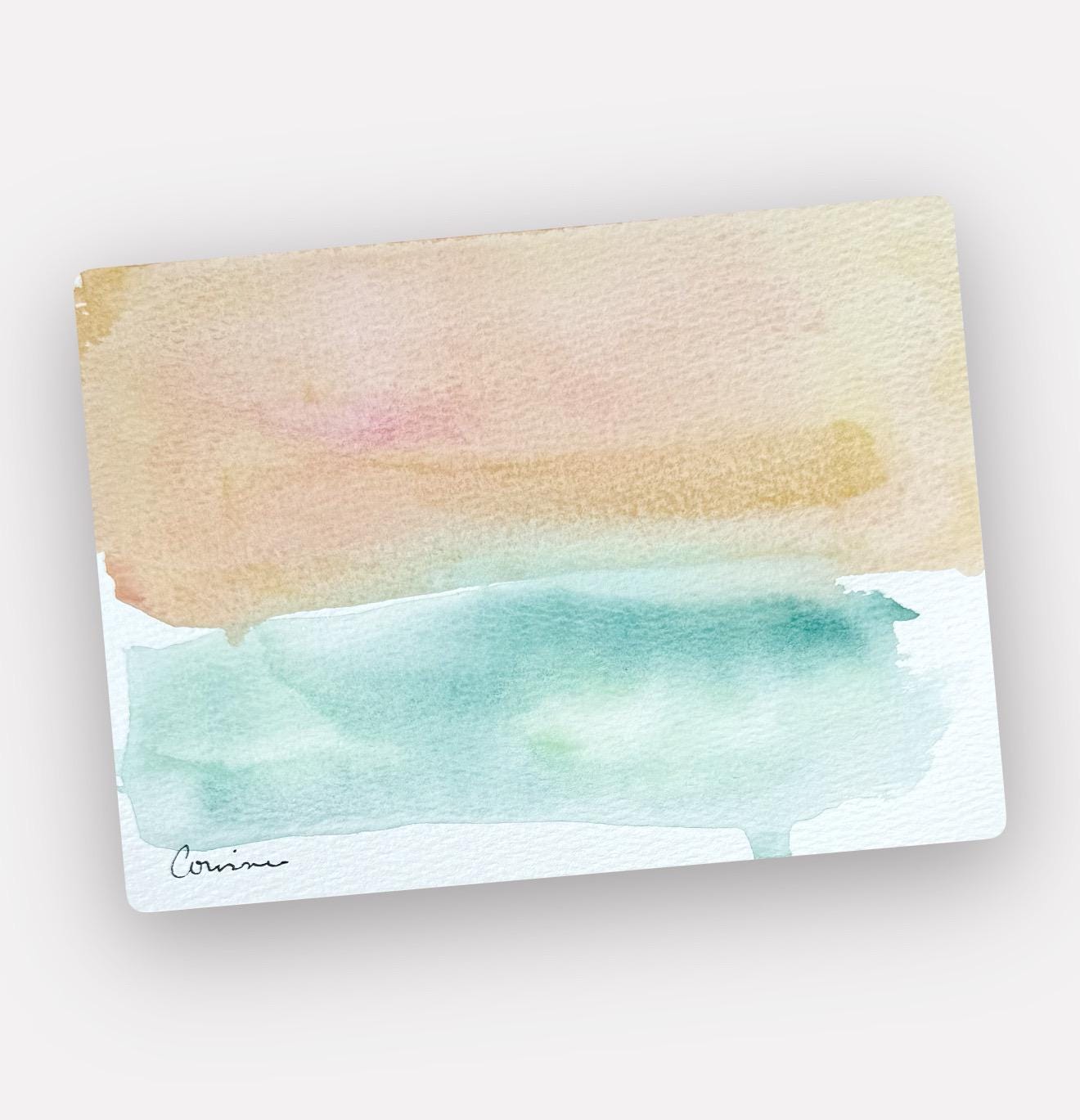 Original Abstract Watercolor Landscape Painting, Digital Print, Digital Download, Blue, Peach, 5x7
