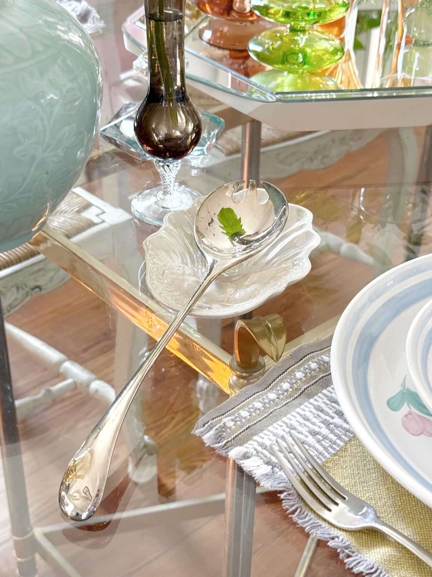 Vintage White Metallic Porcelain Angel Spoon Rest