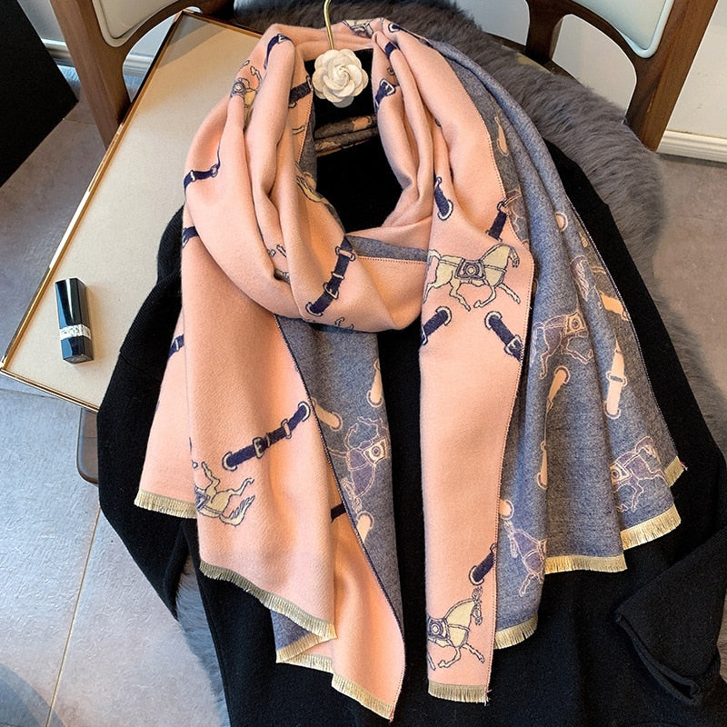 luxury winter cashmere scarf women 2022 design warm pashmina blanket
