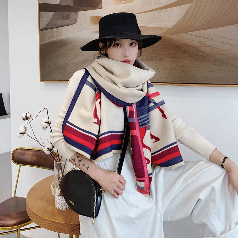 luxury winter cashmere scarf women 2022 design warm pashmina blanket
