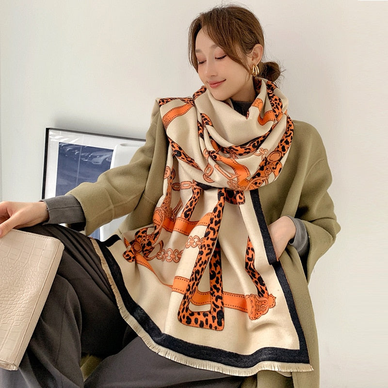 luxury winter cashmere scarf women 2022 design warm pashmina blanket