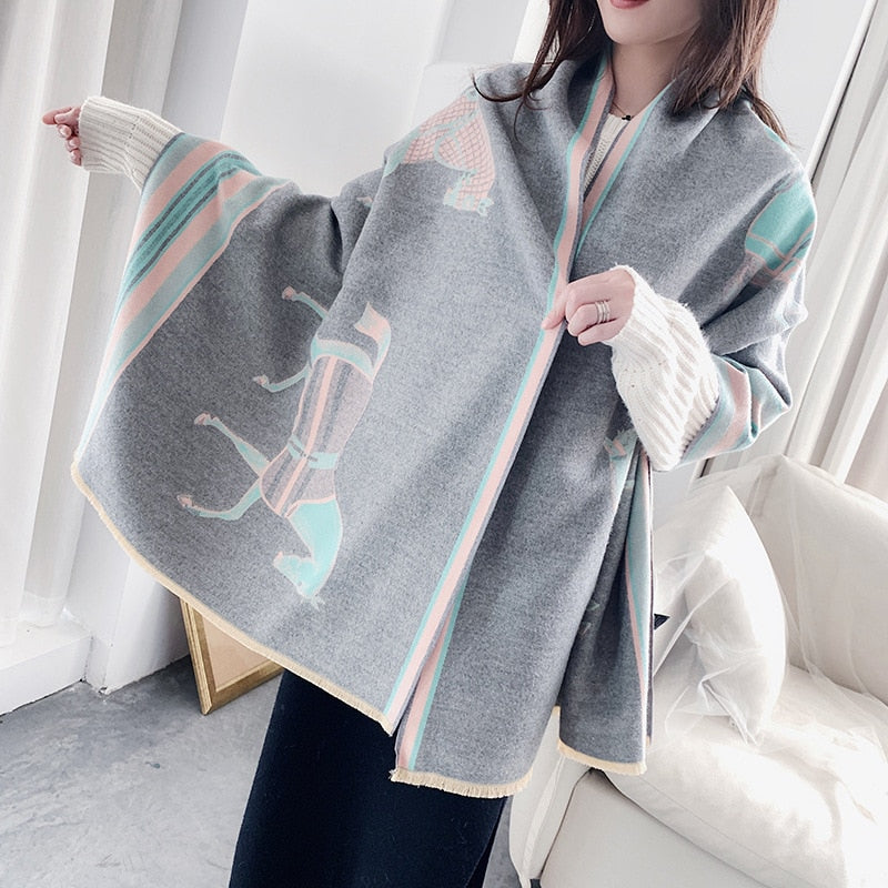 luxury winter cashmere scarf women 2022 design warm pashmina blanket