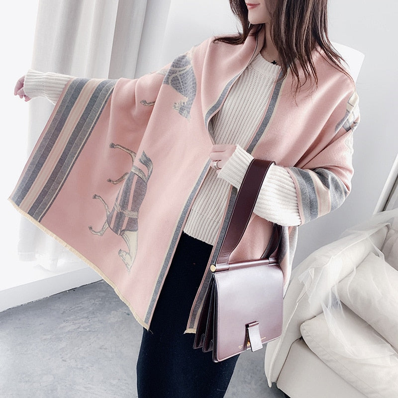 luxury winter cashmere scarf women 2022 design warm pashmina blanket