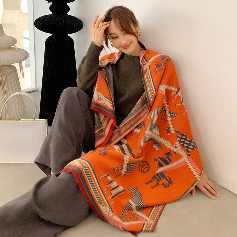 luxury winter cashmere scarf women 2022 design warm pashmina blanket