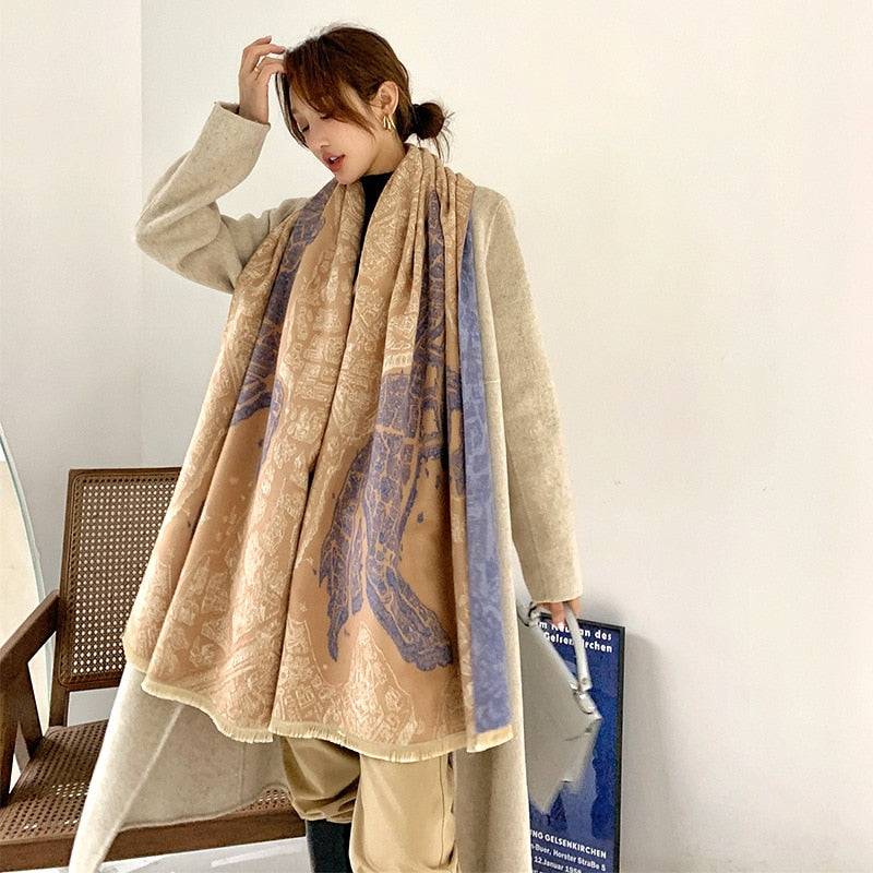 luxury winter cashmere scarf women 2022 design warm pashmina blanket