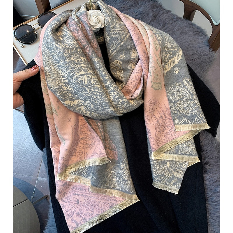 luxury winter cashmere scarf women 2022 design warm pashmina blanket