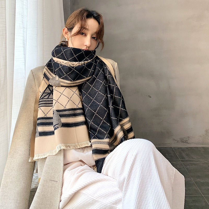luxury winter cashmere scarf women 2022 design warm pashmina blanket
