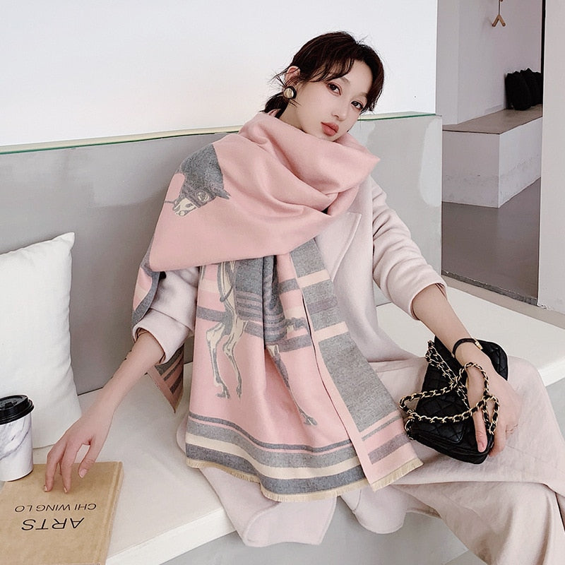luxury winter cashmere scarf women 2022 design warm pashmina blanket