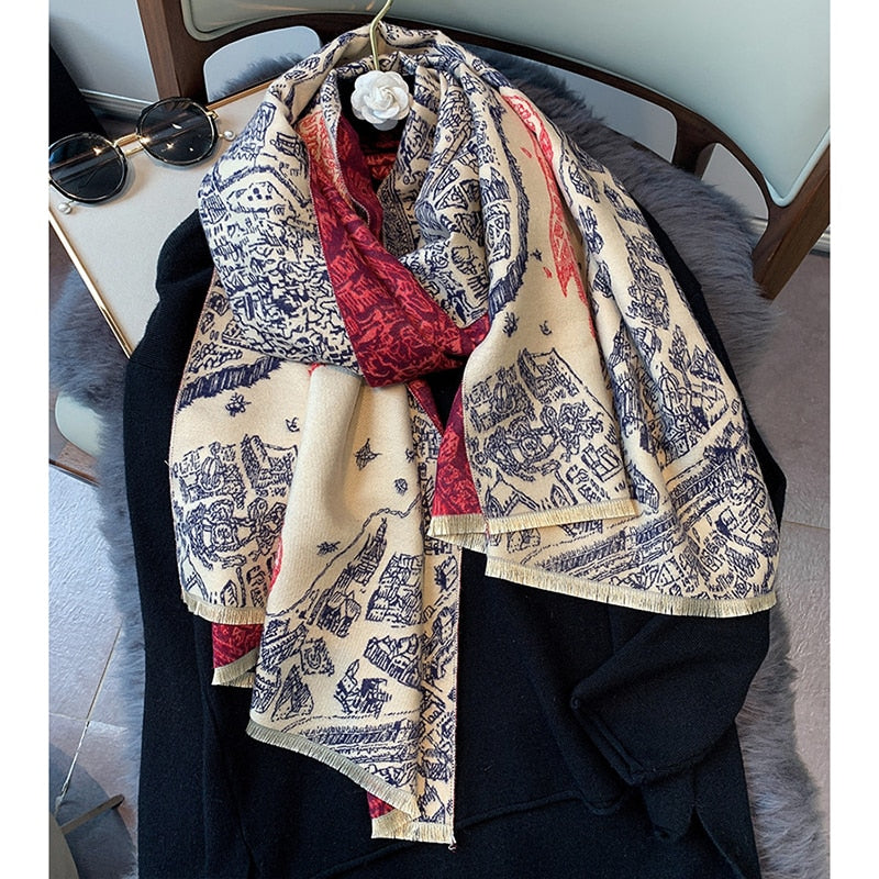 luxury winter cashmere scarf women 2022 design warm pashmina blanket