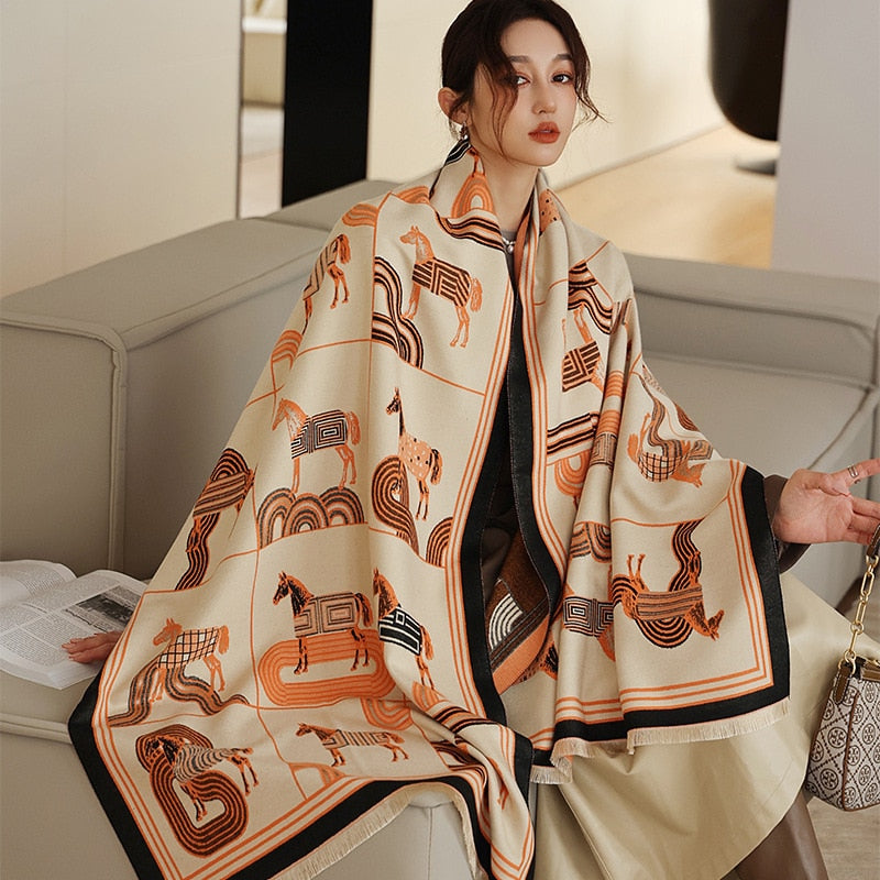 luxury winter cashmere scarf women 2022 design warm pashmina blanket
