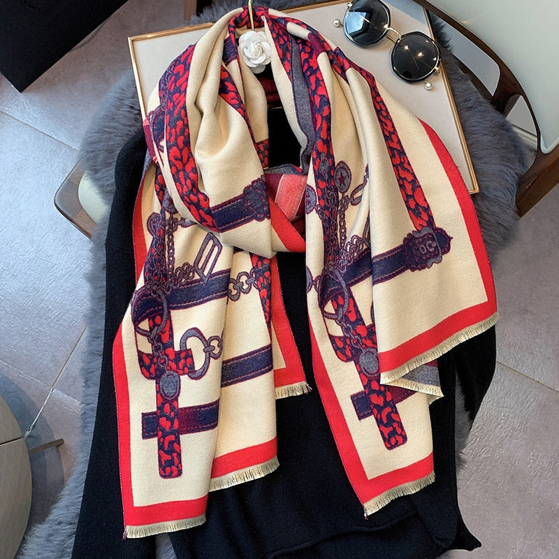 luxury winter cashmere scarf women 2022 design warm pashmina blanket