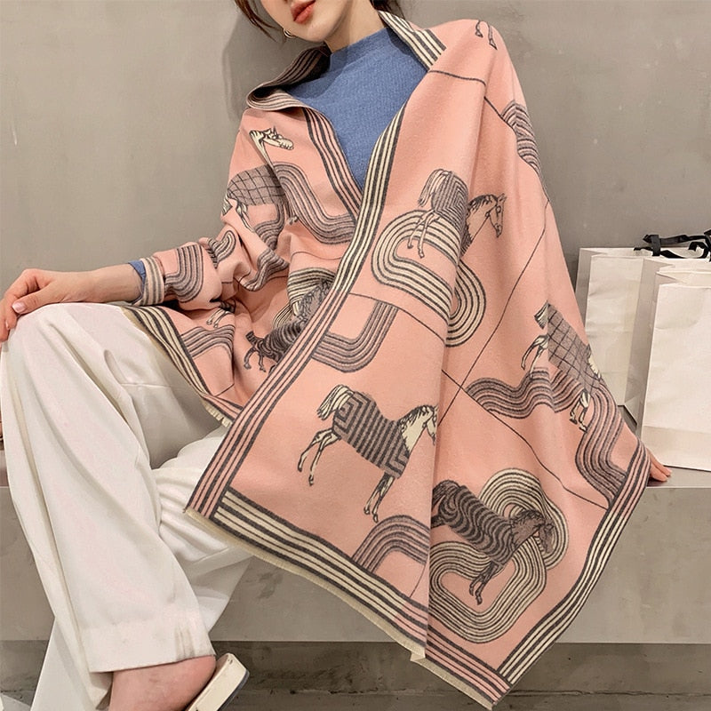 luxury winter cashmere scarf women 2022 design warm pashmina blanket