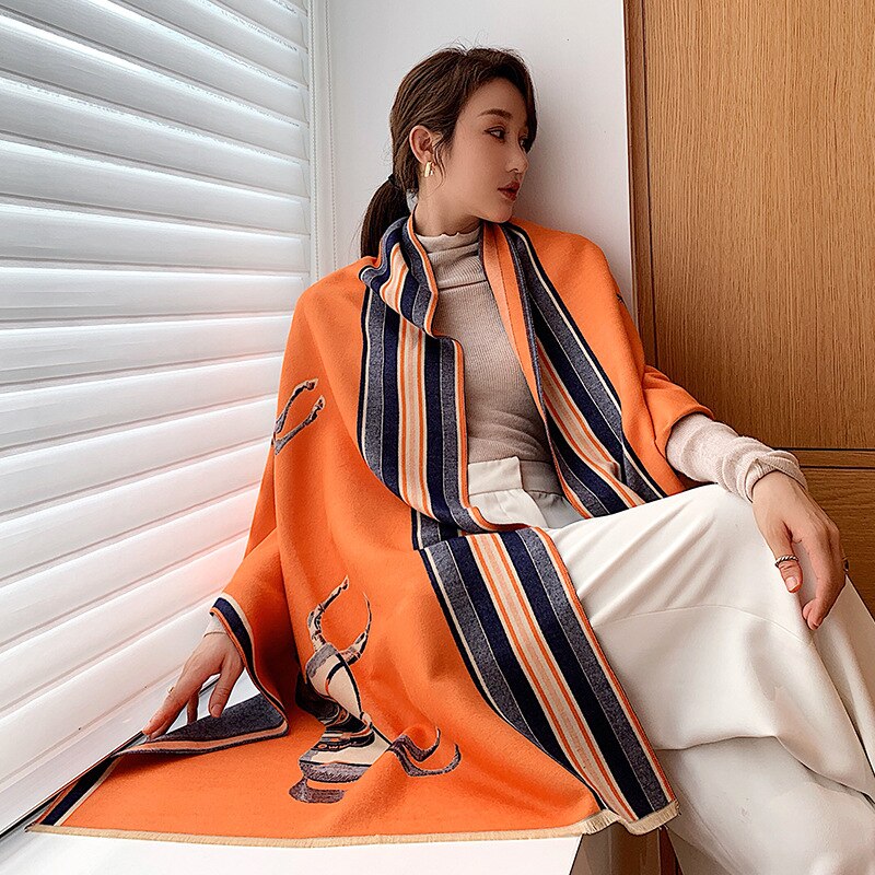 luxury winter cashmere scarf women 2022 design warm pashmina blanket