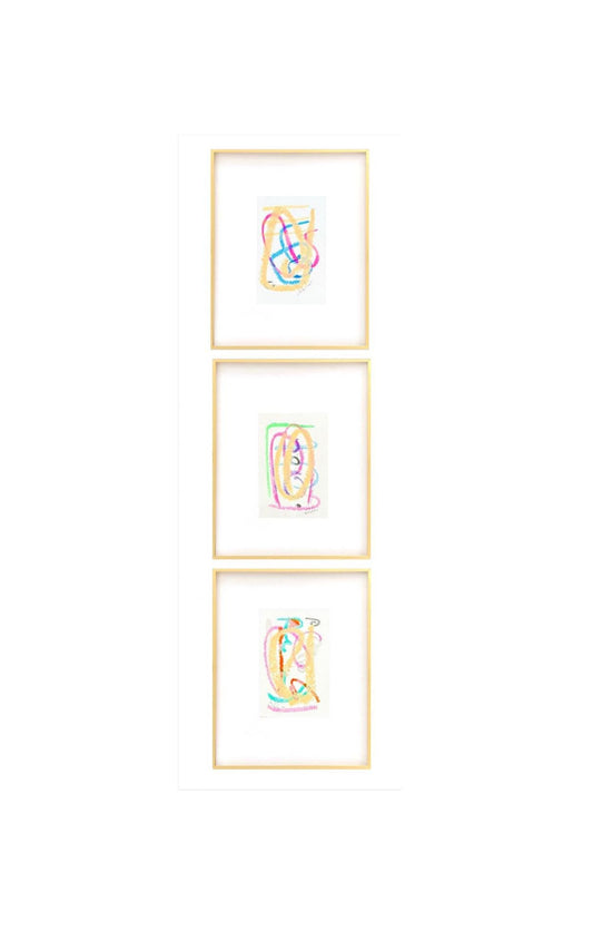 Original Abstract Mixed Media Paintings, Set of 3, Abstract Art, Neutral Artwork, Pink Art, Green, Blue, Neon Abstract Paintings
