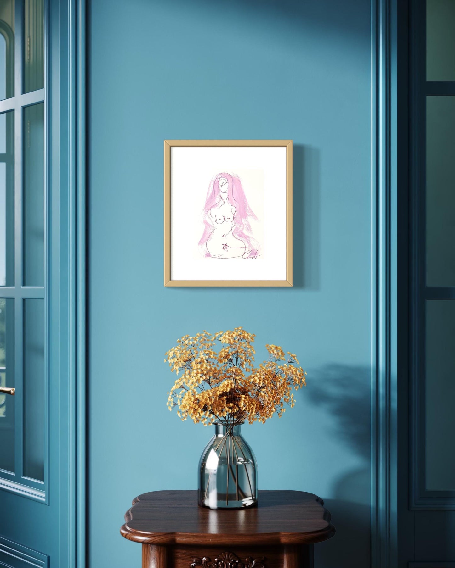 Original Abstract Watercolor Nude Female Painting, Digital Print, Digital Download, Pink, 8x10, “Farrah”, Abstract Artwork