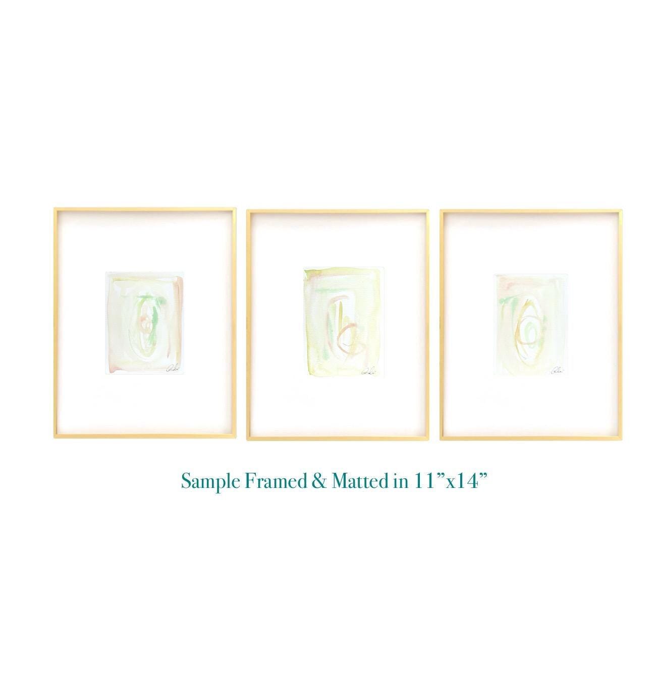 Abstract Watercolor Painting, Set of 3, 5"x7”, White Mat 11”x14”, Abstract Wall Art, Original Watercolor Painting, Turquoise, Pink, Pastel