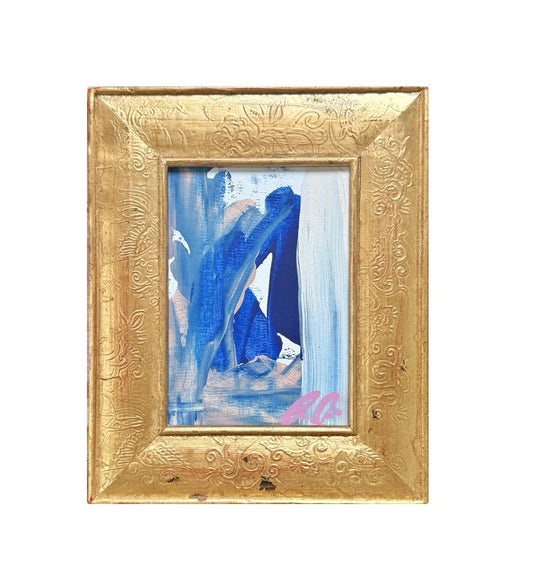 Original Abstract Mixed Media Painting, Framed in 5”x7” Vintage Gold-Leafed Frame, Abstract Wall Art, Framed Abstract Art, Small Framed Art