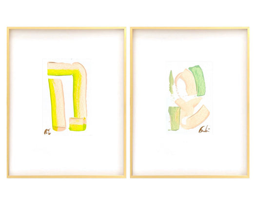 Abstract Watercolor Painting, Pair of 5x7 in 11x14 White Mat, Abstract Artwork, Original Painting, Pink & GreenArtwork, Small Framed Artwork
