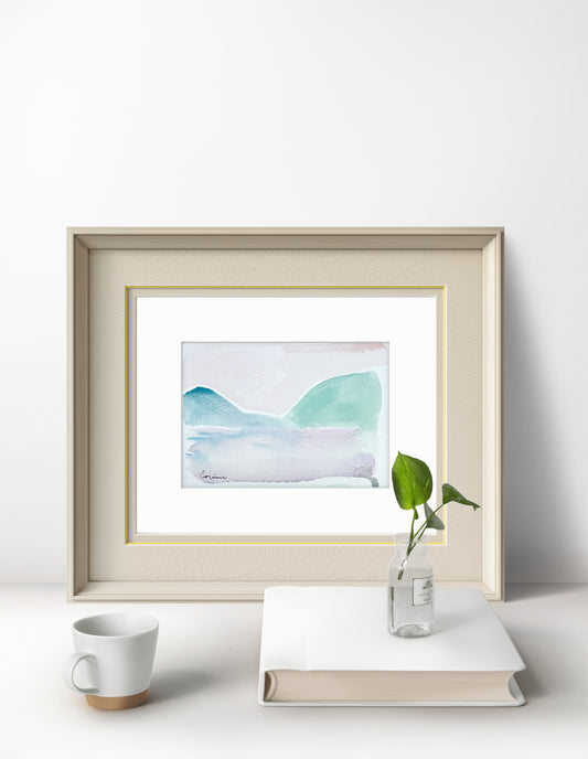 Original Abstract Watercolor Landscape Painting Fine Art Print, Size 5x7, Lavender, Blue, Green