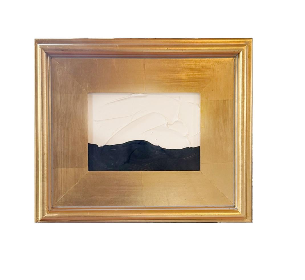 Framed Original Abstract Artwork, Mixed Media Painting (5”x7”) on Canvas, 11”x13”, Gold Frame, Neutral Wall Art, Minimal Art, Metallic Art